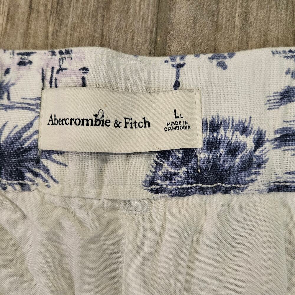 Abercrombie & Fitch Linen Blend Pants Women L Long NEW Blue White Print Wide Leg - Picture 10 of 14